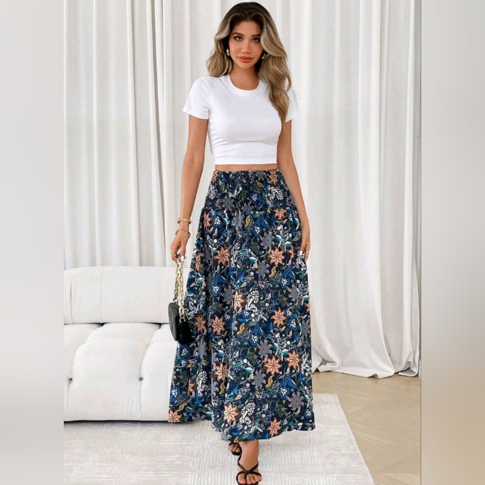 Casual Floral Maxi Skirt